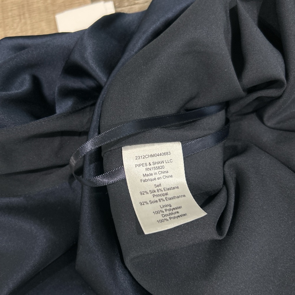 Veronica Beard Dione one shoulder draped silk satin top in navy - Picture 6 of 6